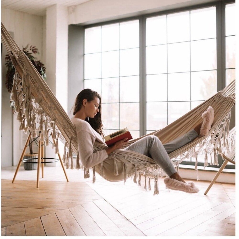 Bliss Hammocks Fringed Hammock in a Bag Cream NEW - Picture 6 of 9